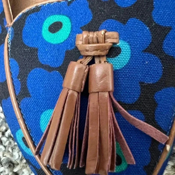 MERONA LOAFER FLAT FLOWER PRINT SHOES BLUE AND TAN FAUX LEATHER TRIM SIZE 8 - Picture 6 of 10